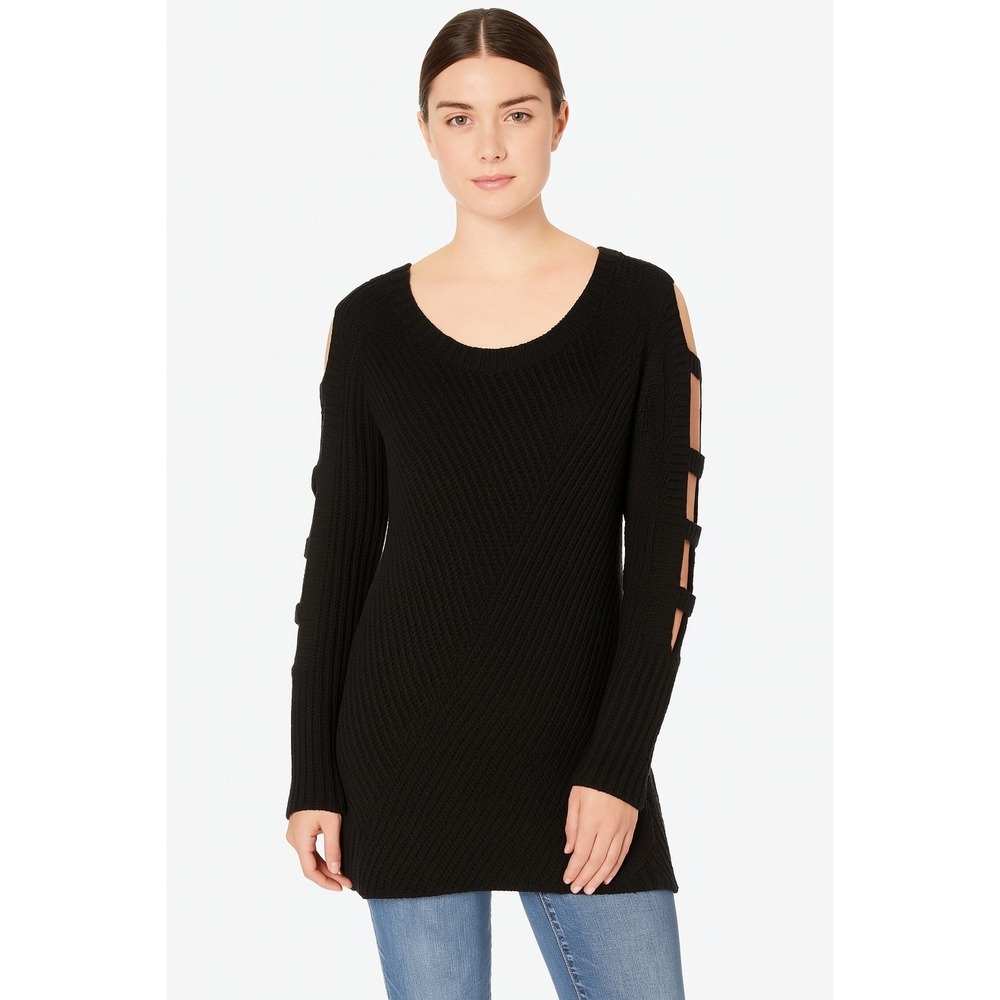 Almost Famous Juniors Ladder-Sleeve Sweater Black Size M Crave Fame
